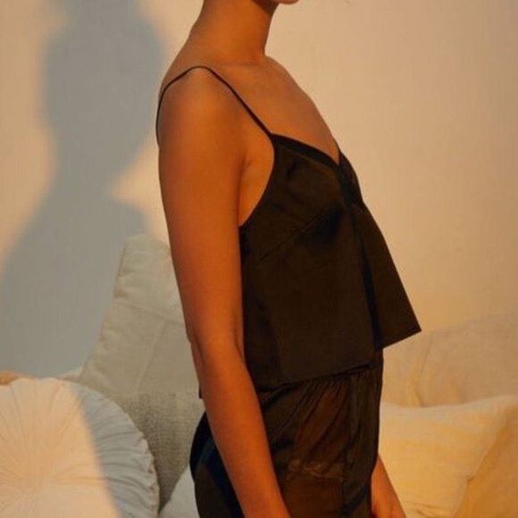 Love By Lottie Black Mesh Inset Satin Lingerie Lounge Cami Tank Top PacSun Small - Picture 5 of 7